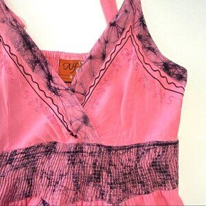 Pink mini dress  with empire waist and embroidery, sleeveless